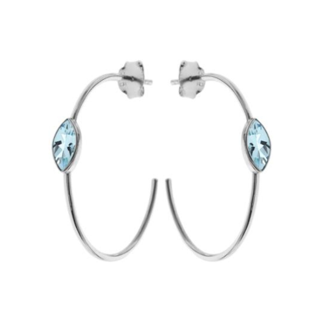Marquis Blue Topaz 30mm Silver Hoops