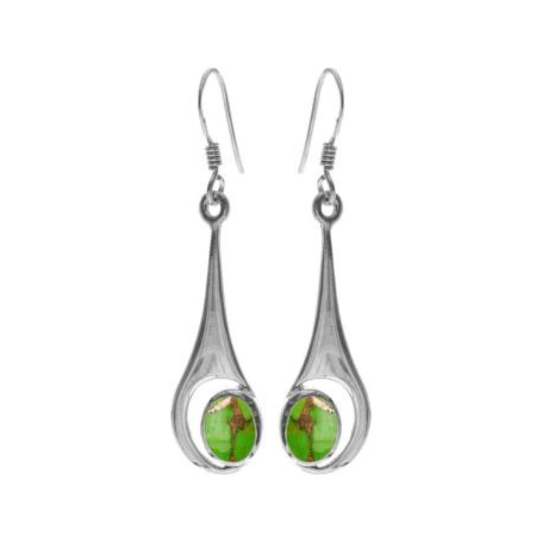 Solid Sterling Silver Green Mohave Turquoise Drop Earrings