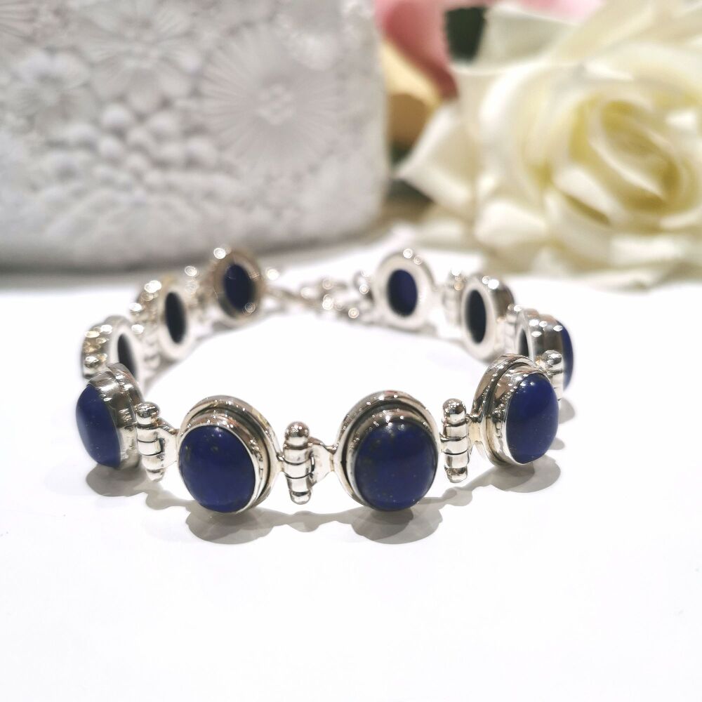 Lapis Lazuli Oval Silver Bracelet