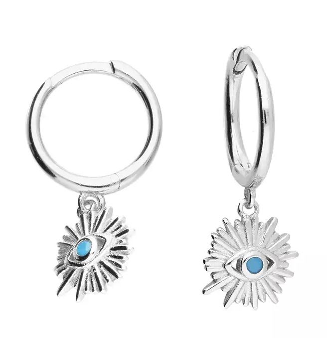 Silver Eye Charm Huggie Earrings
