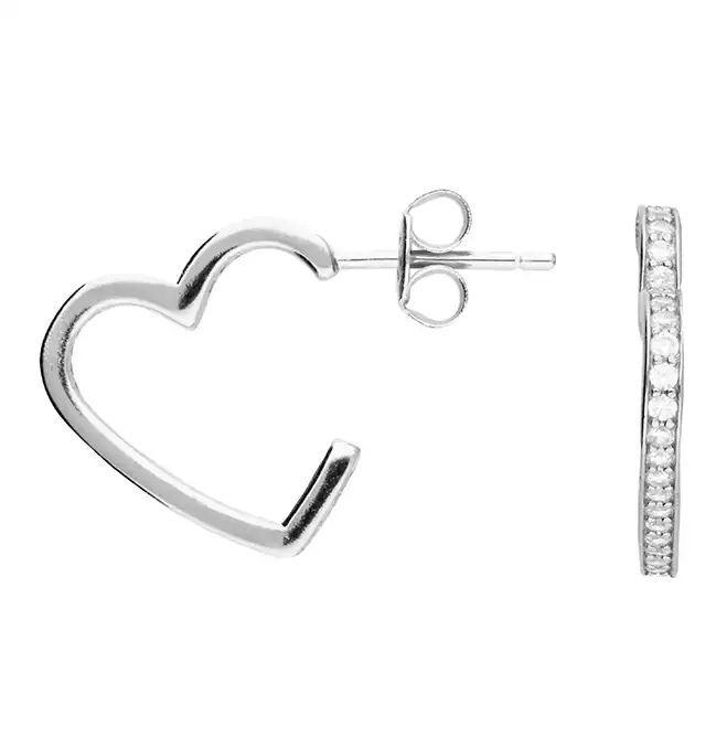 Silver Open Heart Cubic Zirconia Earrings