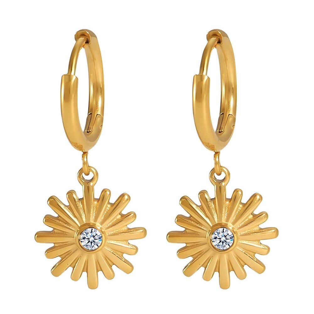 'DAISY' Gold Sparkle Flower Huggie Earrings