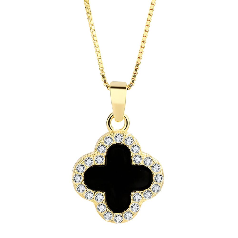 'SKYLA' Gold & Black Clover Pendant & Chain