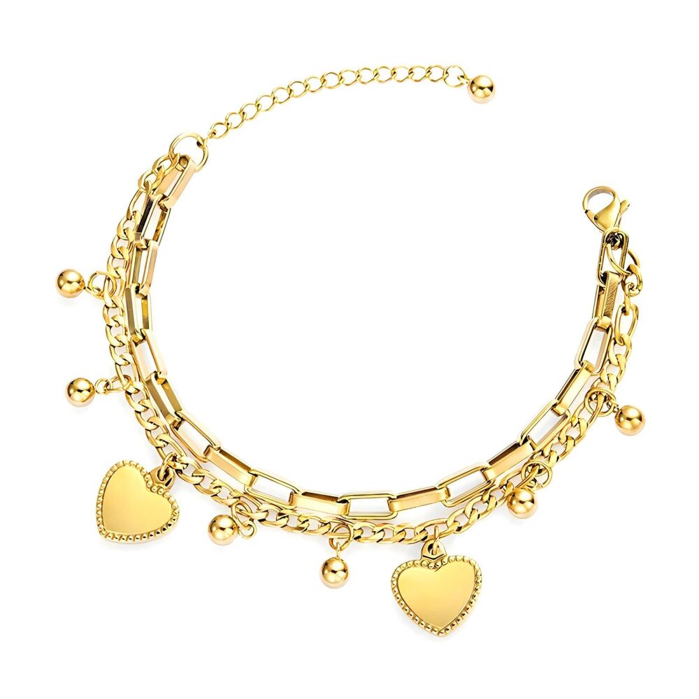 'REMI' Gold Double Chain Heart Charm Bracelet