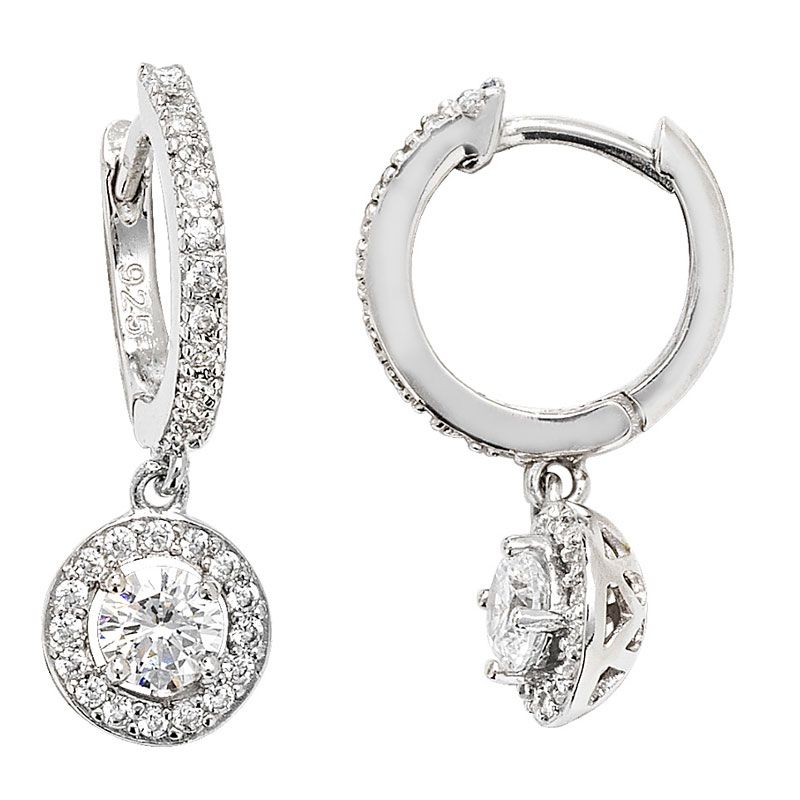 Silver & CZ Halo Huggie Earrings