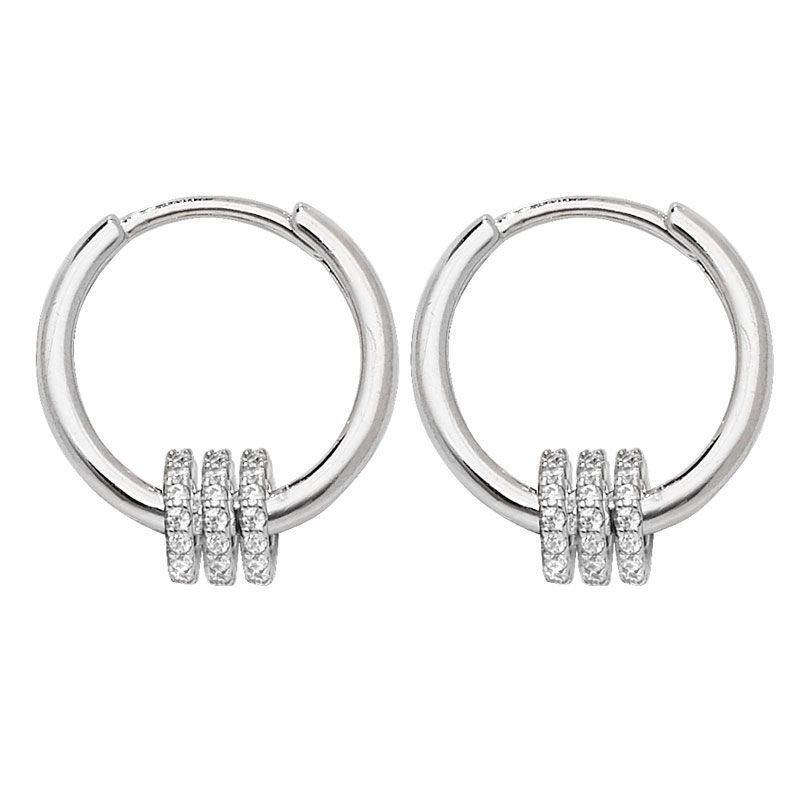 Silver Huggie earrings with CZ Links