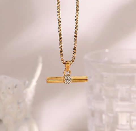 'HELENA' Gold Crystal T-Bar Necklace