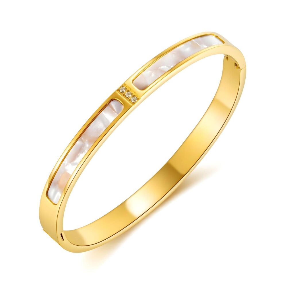 'KYLIE' Gold Mother of Pearl Hinged Bangle