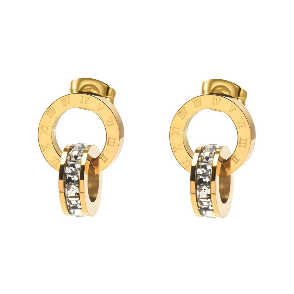 'DAVINA' Gold Roman Numeral Interlinked Circle Earrings