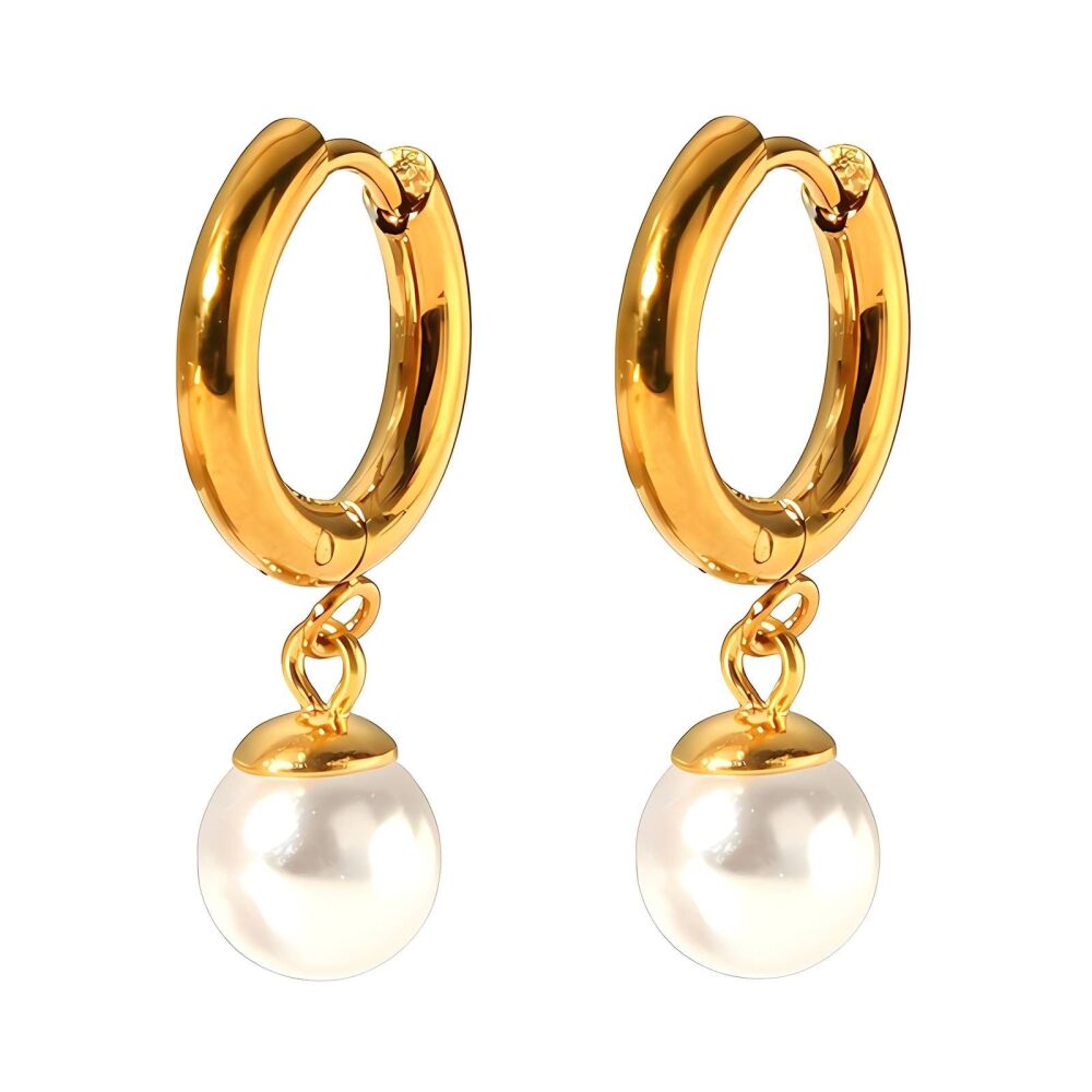 'CAMILLA' Gold Pearl Drop Huggie Earrings
