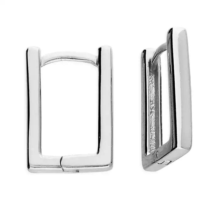 Plain Silver Rectangle Huggie Earrings