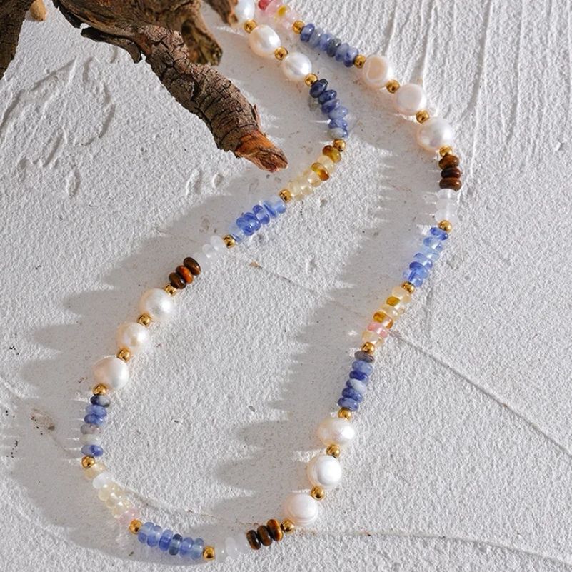 'ALEXIA' Natural Stone & Freshwater Pearl Bead Necklace