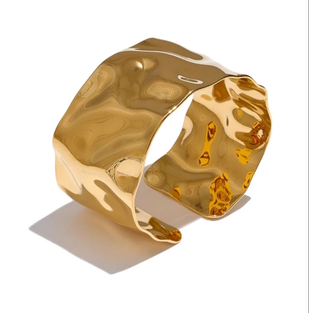 'Taylor' Gold Wide Hammered Cuff Bangle