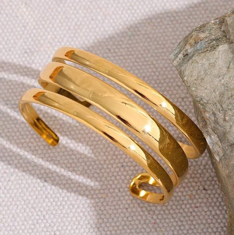 'Thea' Gold Multi Layer Statement Cuff Bangle