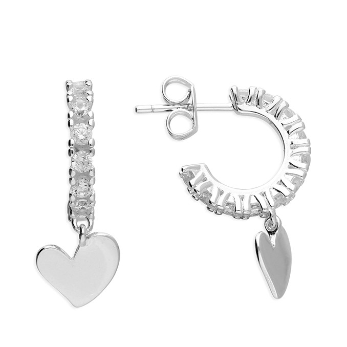 Silver Sparkling Heart Charm Earrings