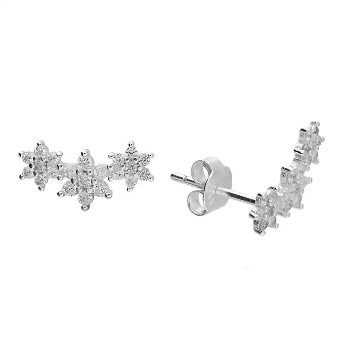 Silver Sparkling Star Climber Earrings