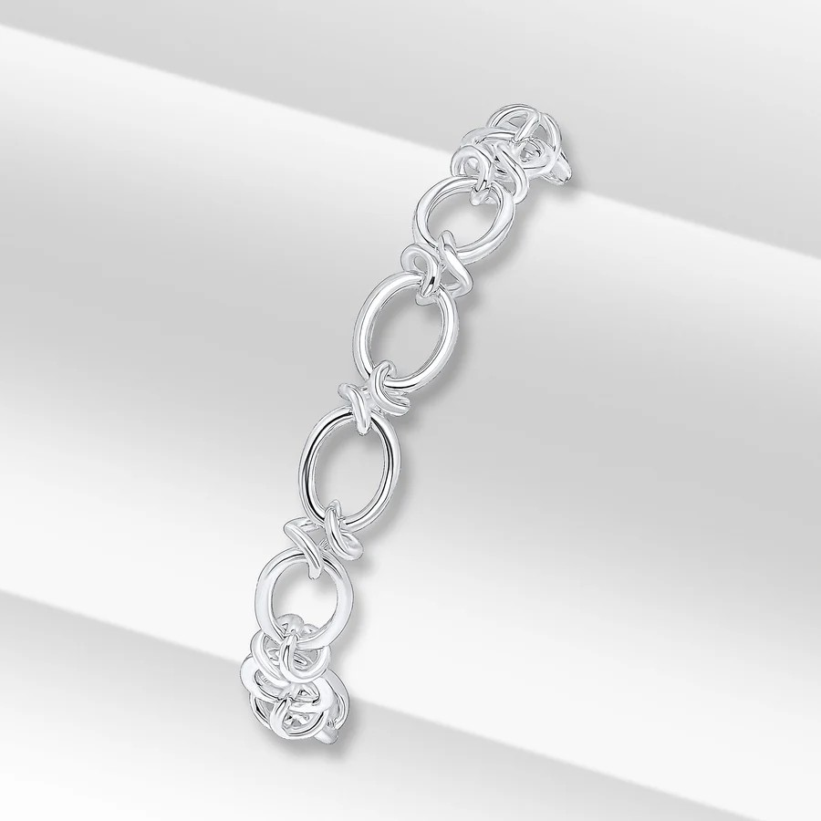Silver Handmade 8mm Oval Knot Chain Bracelet