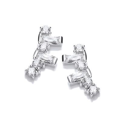 Silver and Cubic Zirconia Geo Climber Earrings - Cavendish French