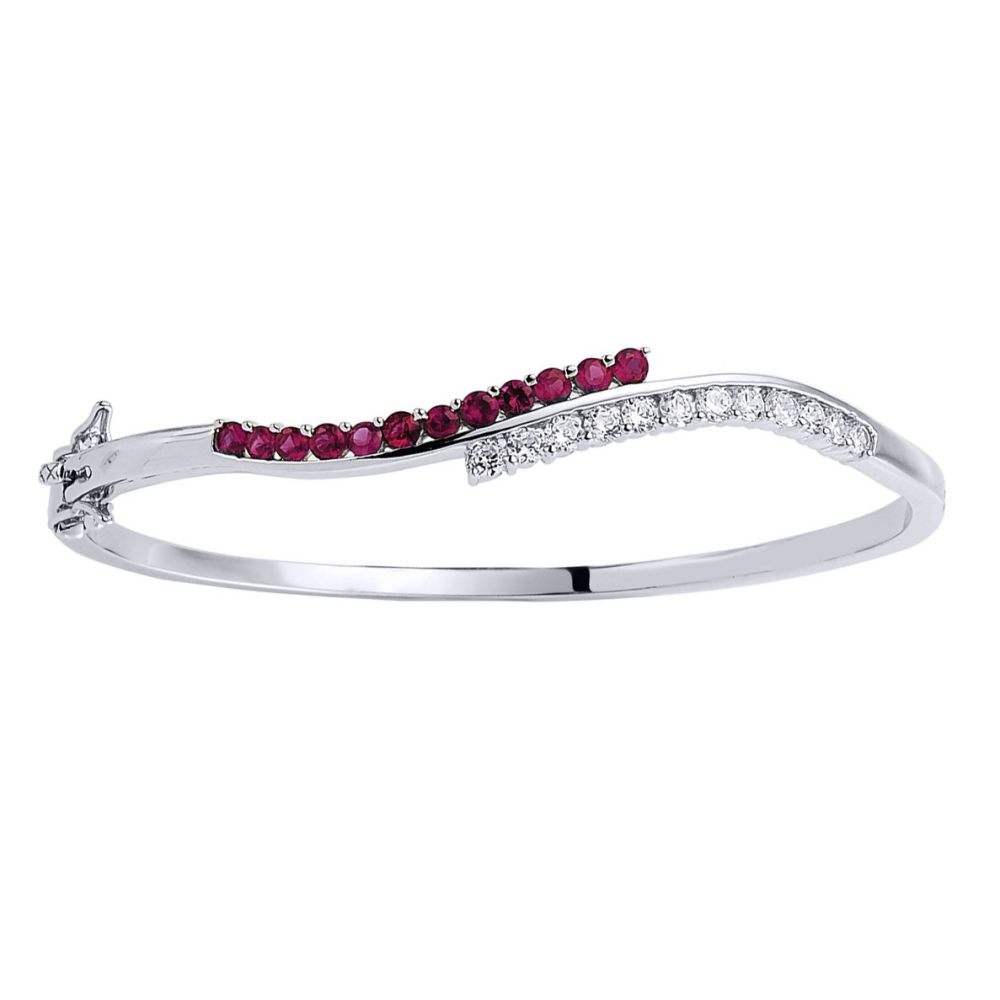 Silver Cubic Zirconia Ruby Twist Bangle