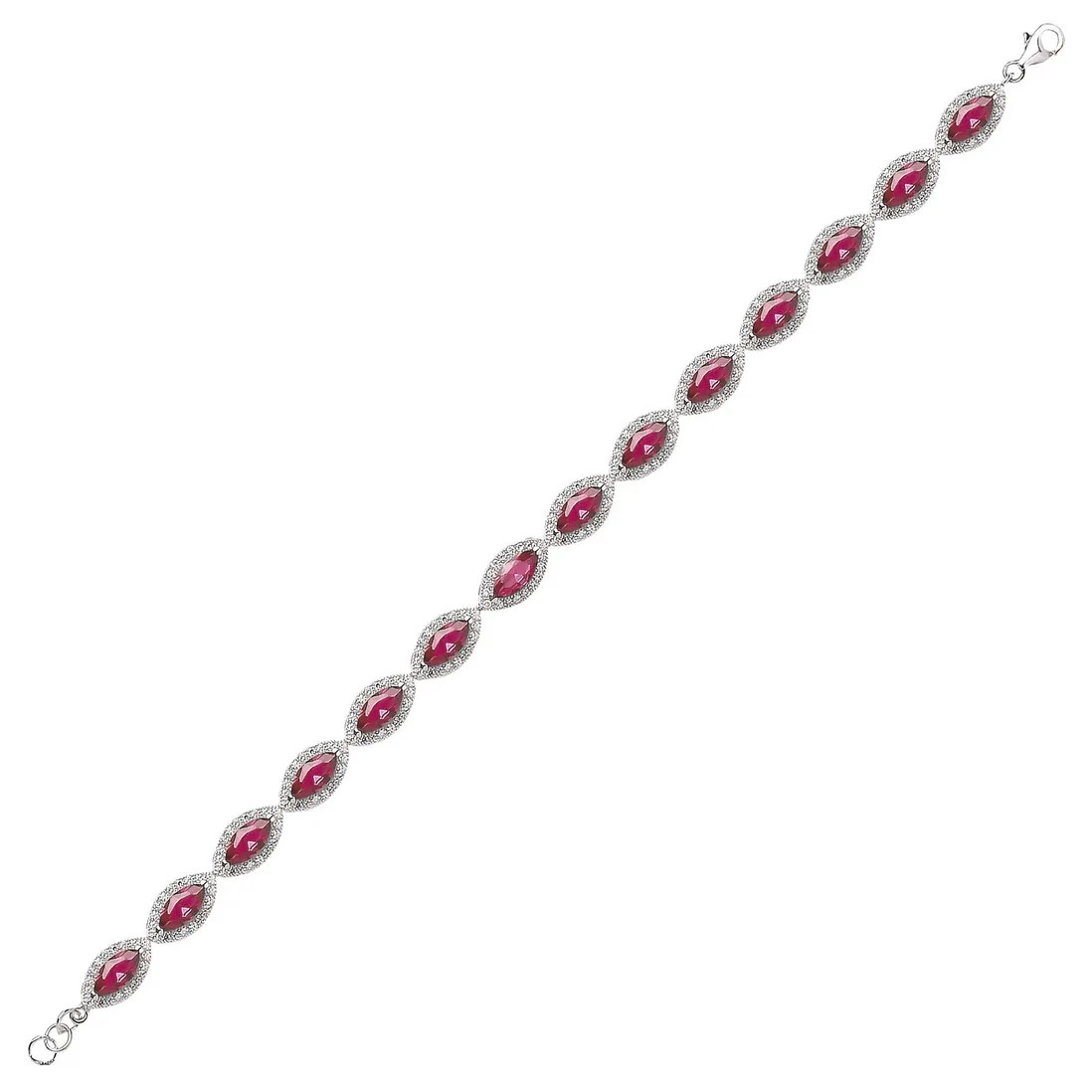Silver CZ Ruby Marquise Tennis Bracelet