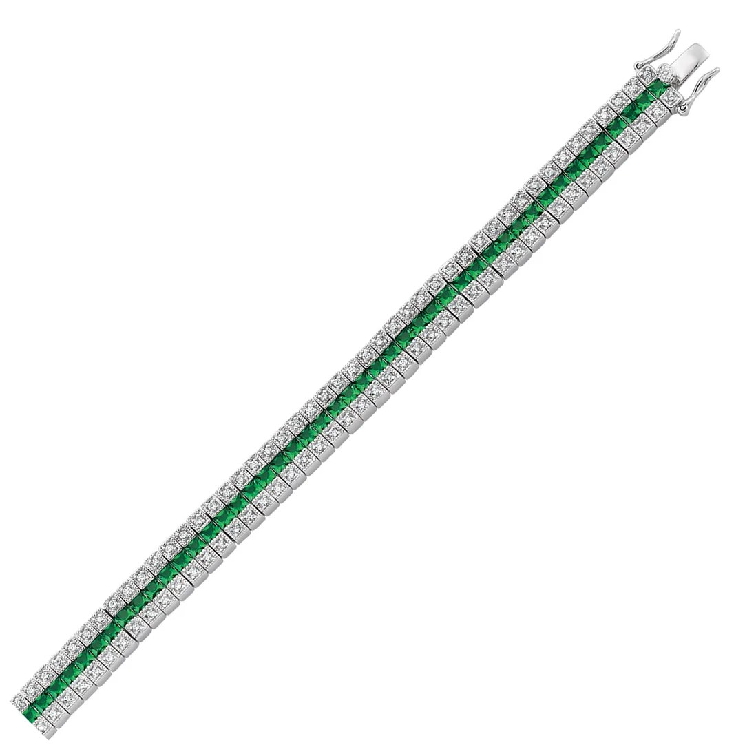 Silver Triple Row Emerald & Clear CZ Bracelet