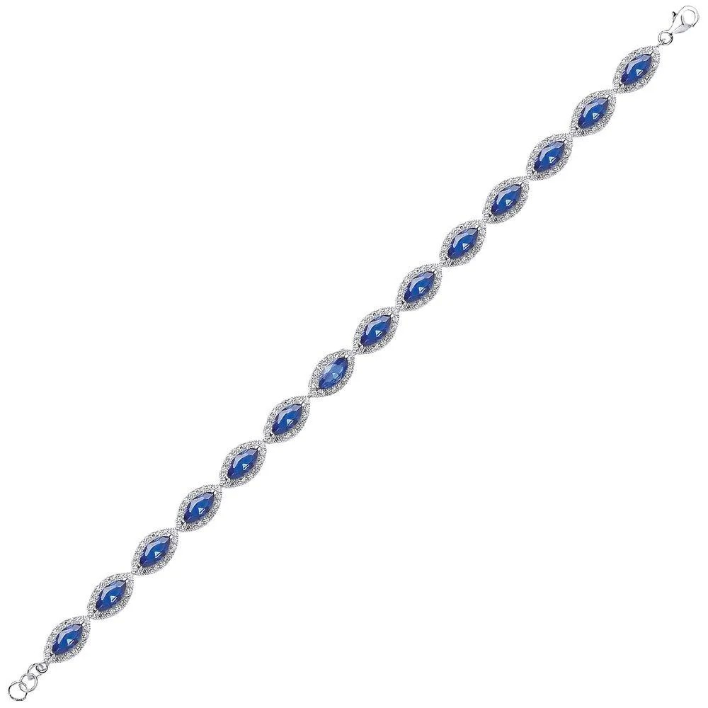 Sterling Silver Sapphire Blue CZ Marquise Bracelet.
