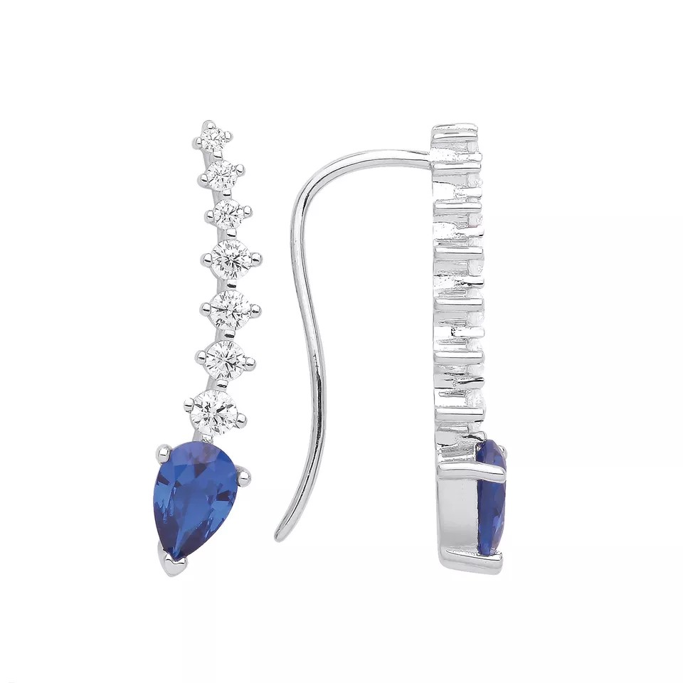 Sterling Silver CZ Sapphire Blue Drop Earrings