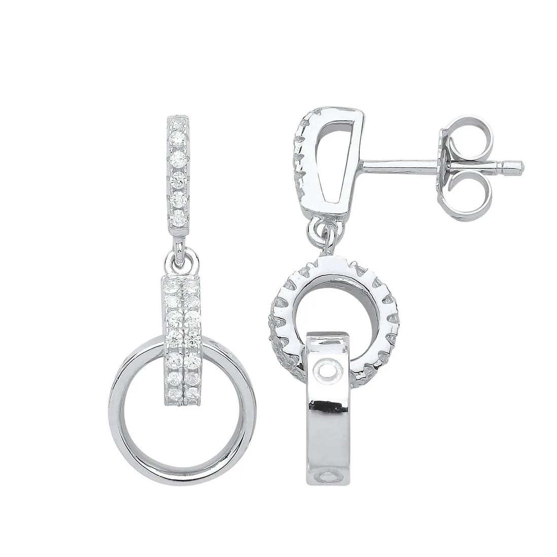 Silver Double Hoop CZ Drop Earrings
