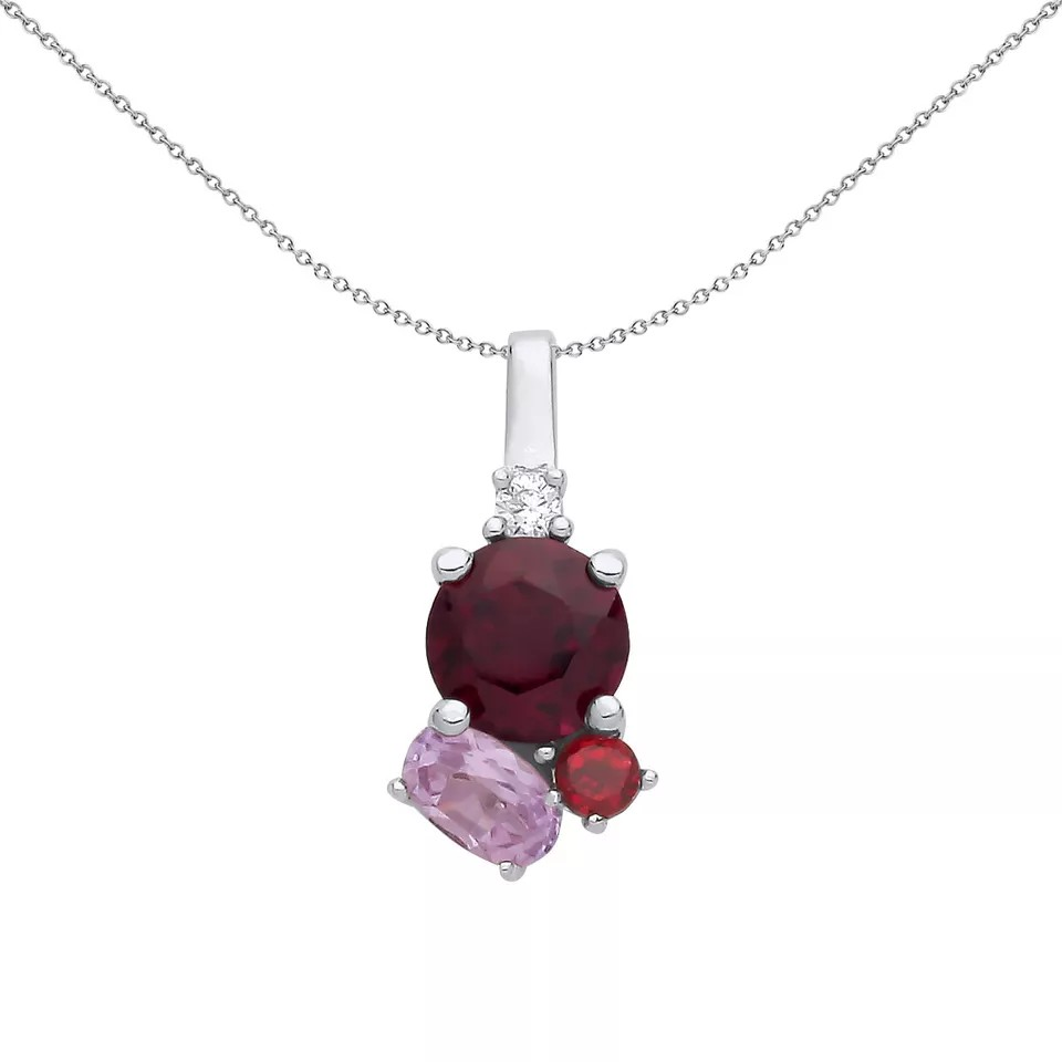 Silver Garnet, Rhodolite & Pink Amethyst CZ Pendant & Chain