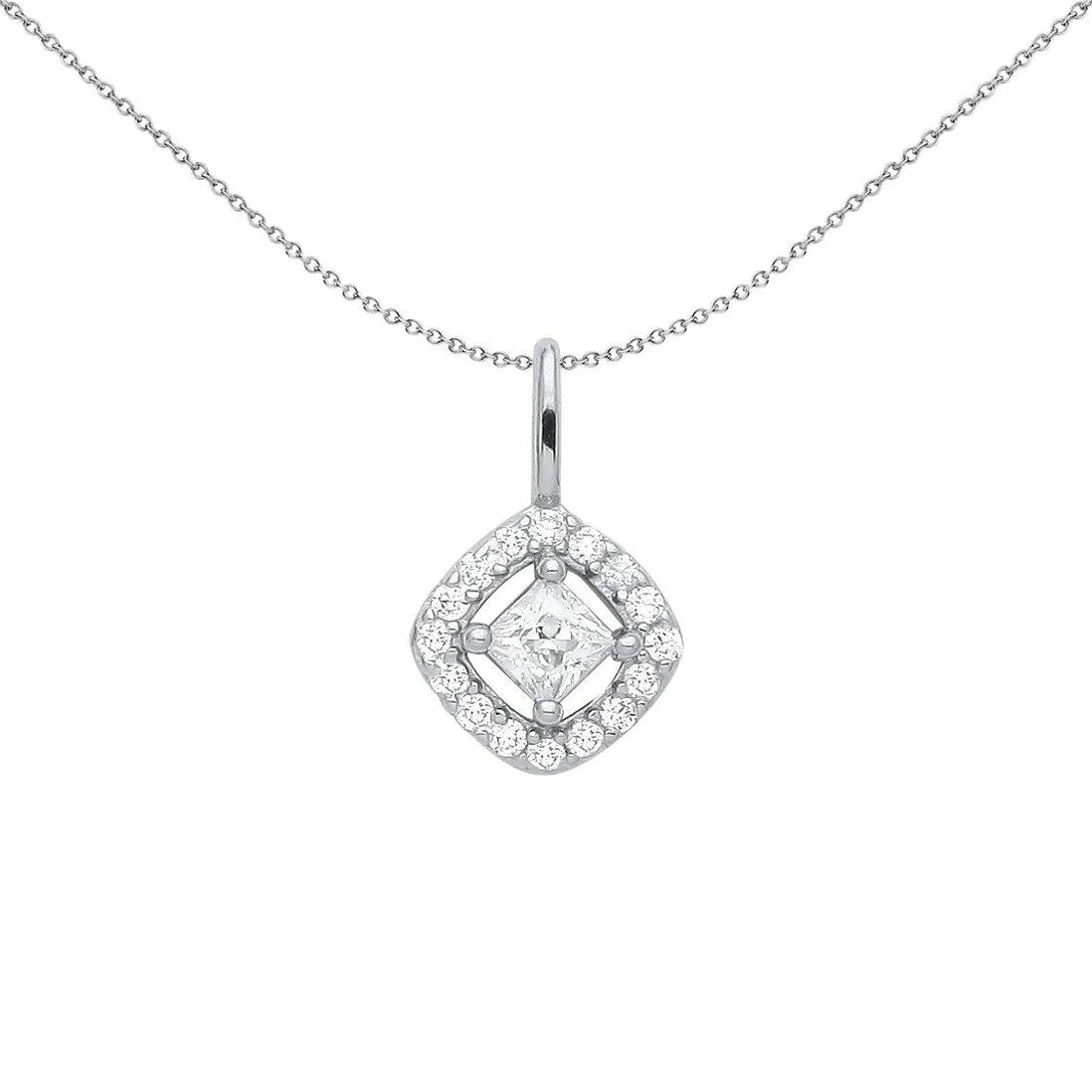 925 Sterling Silver CZ Fancy Drop Pendant and Chain