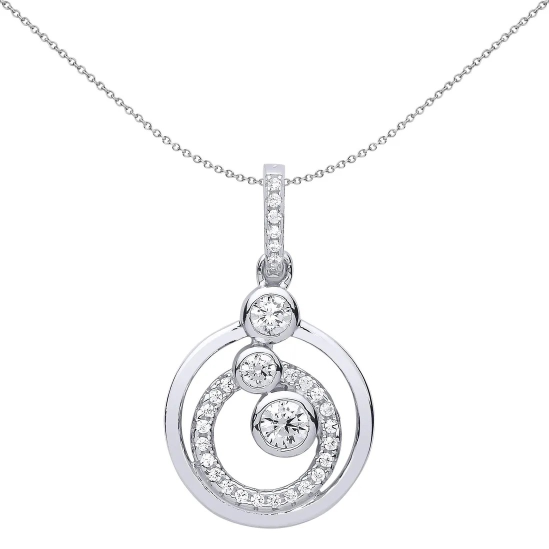 Silver Circles CZ Pendant And Chain