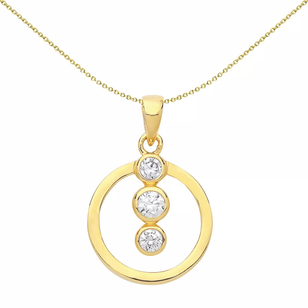 Gold Circle CZ Pendant And Chain