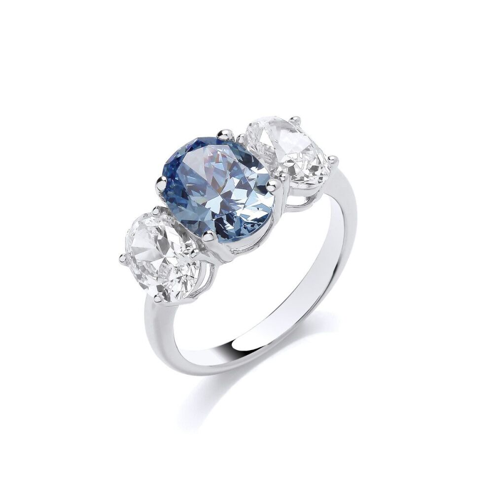 Silver & Aqua Cubic Zirconia Trinity Ring - Cavendish French