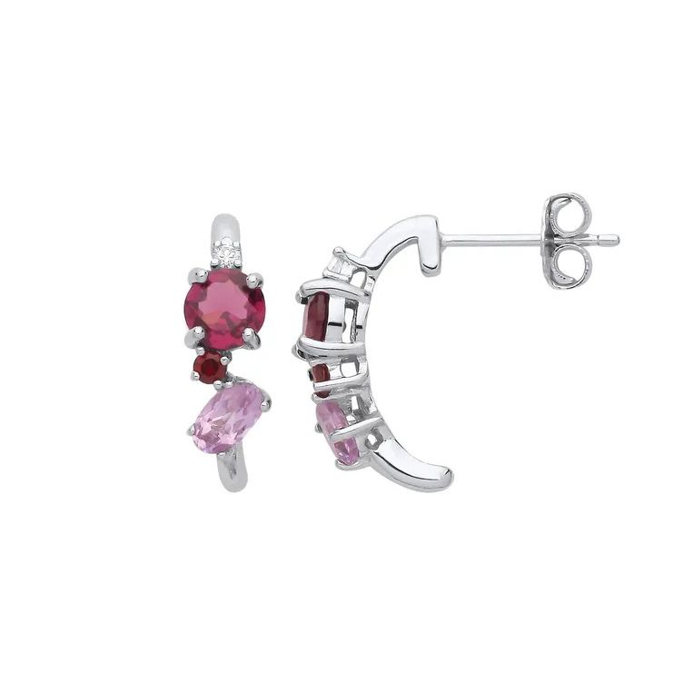 Silver Garnet, Rhodolite & Pink Amethyst CZ Stud Earrings