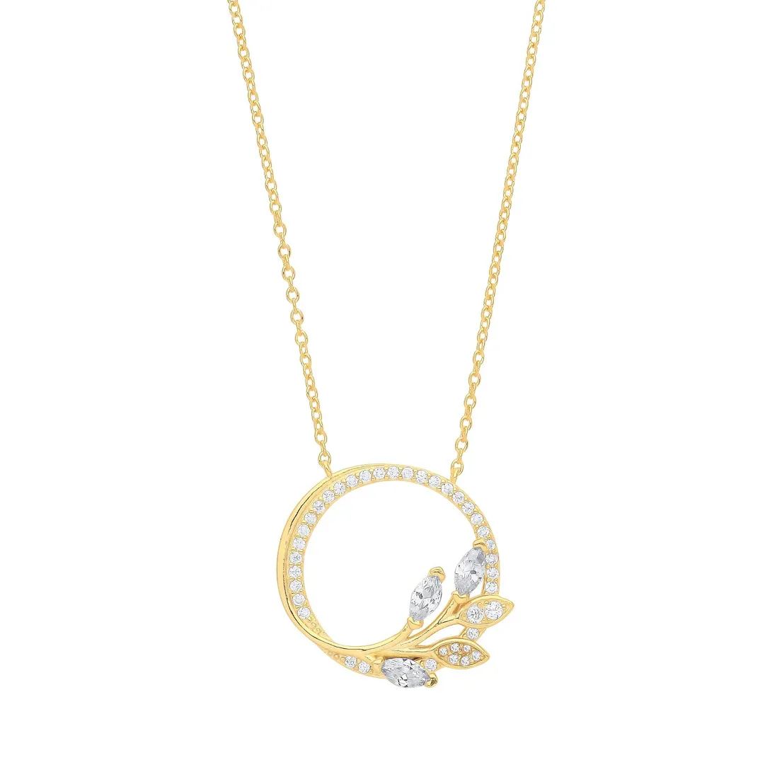 Gold Plated Sterling Silver Leaf Circle Necklace