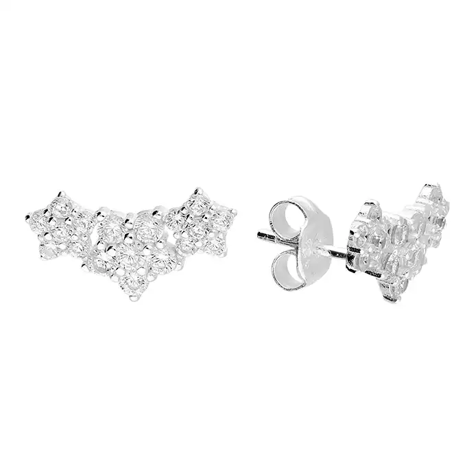 Silver Flower Trio Climber Earrings