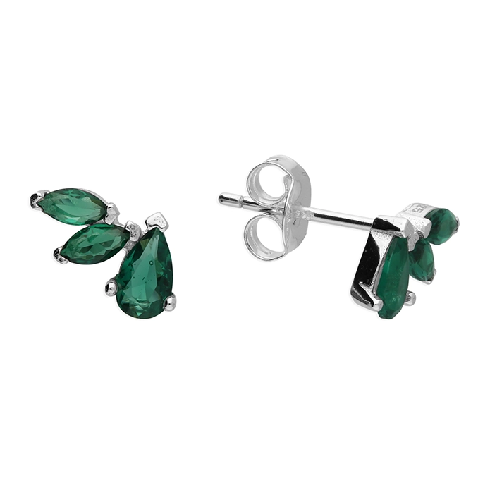 Silver Emerald Green CZ Climber Earrings