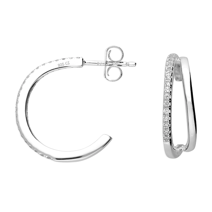 Silver & CZ Double Half Hoop Earrings