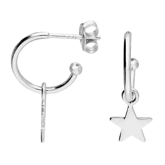 Silver Hoop Earrings With Star Charm