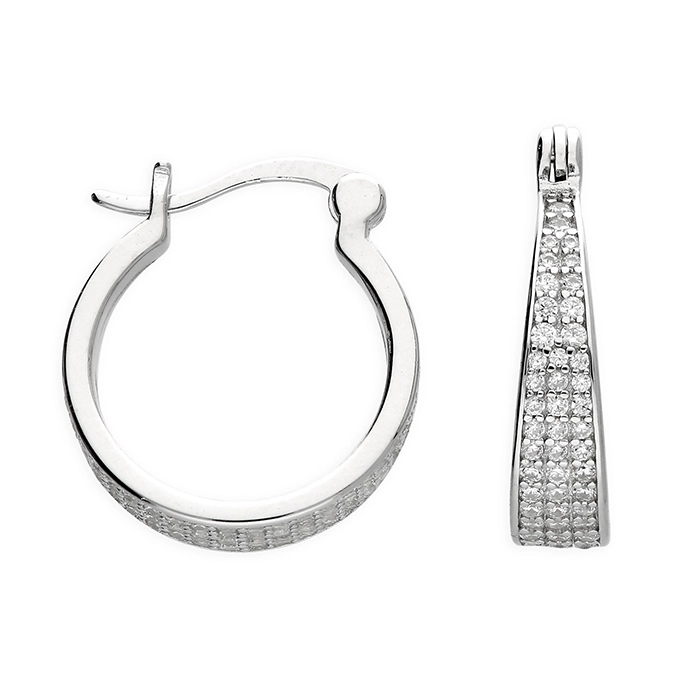 Silver CZ Graduated Hoop Earrings