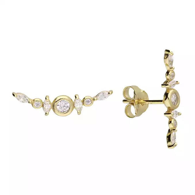 Gold Cubic Zirconia Dainty Climber Earrings
