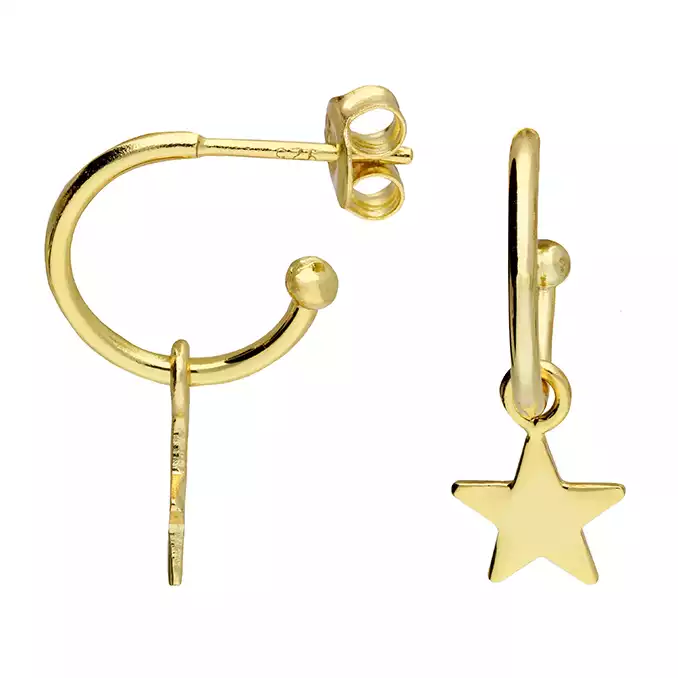 Gold Half Hoop Star Charm Earrings