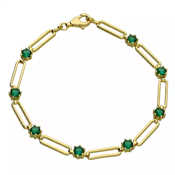 Sterling Silver Gold Plated Emerald Green Paperclip Bracelet