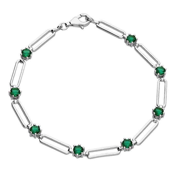 Sterling Silver Emerald Green Paperclip Bracelet