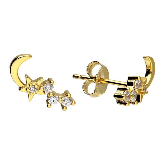 Gold Moon & Star Climber Earrings