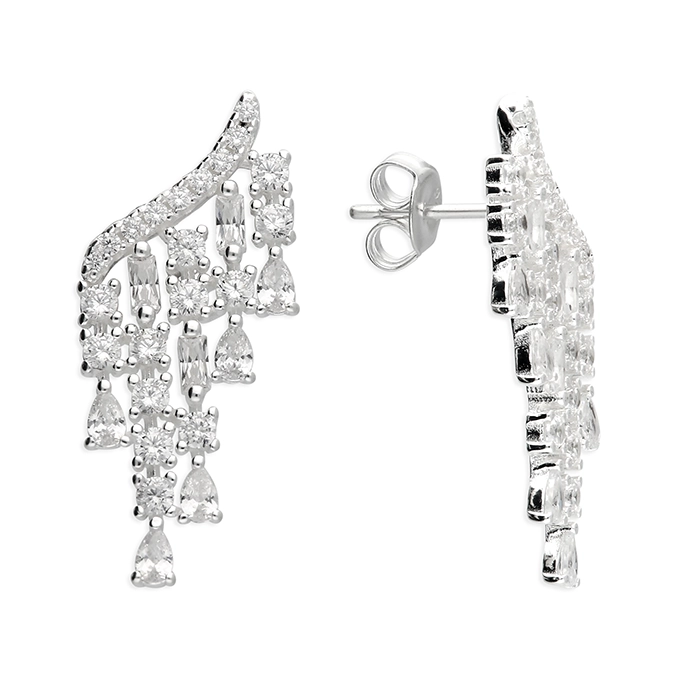 Silver CZ Glamour Drop Earrings