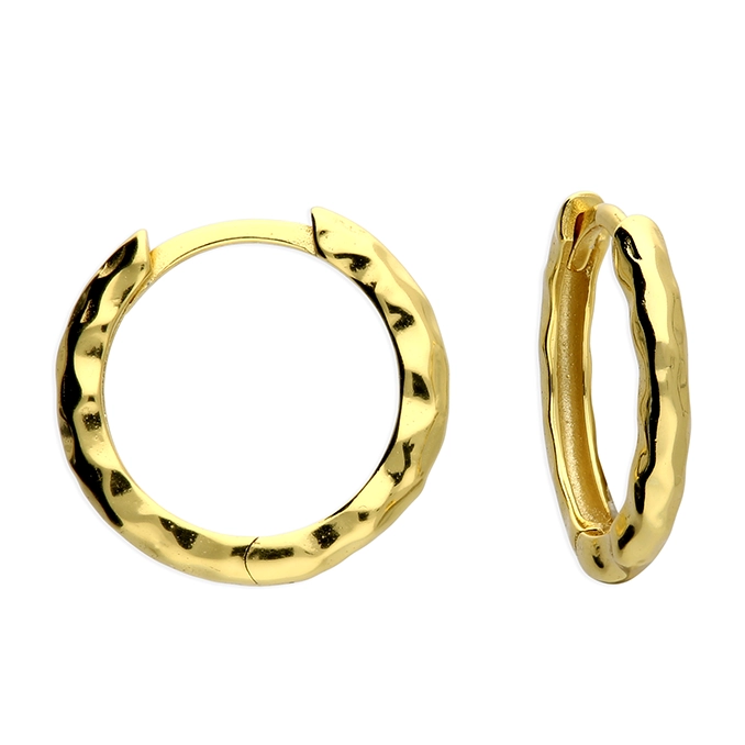 Gold 12mm Beaten Huggie Hoop Earrings