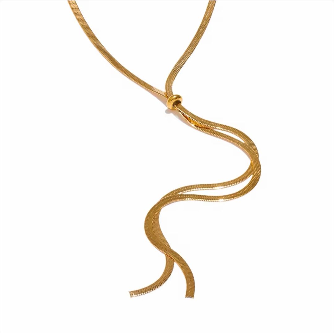 'NINA' Long Gold Adjustable Flat Snake Chain