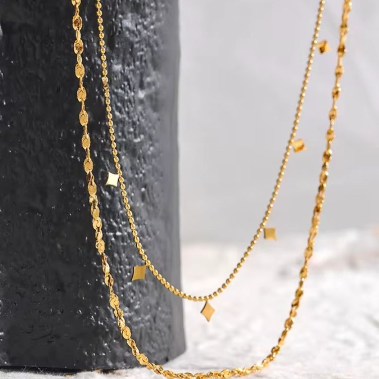'HATTIE' Double layer Textured Charm Chain Necklace