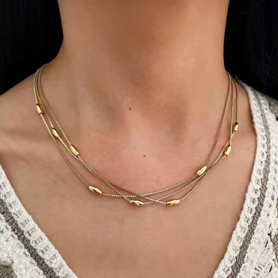 'AMELIA' Triple Layer Oval Bead Necklace